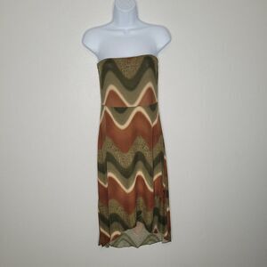 Vintage y2k 90s Taboo green brown grunge 70s vibe strapless stretch dress med